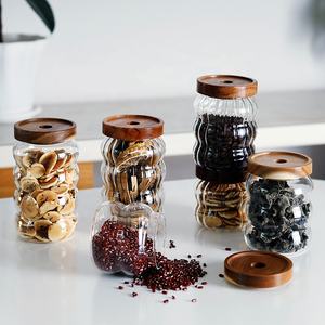Sealed Striped Glass Jar Fresh-keeping Food Grade Household Kitchen Nut Speanut Storage Bottle Tea Honey Storage Box With Lid