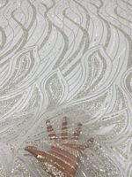 Tissu en tulle blanc de luxe perlé, broderie de dentelle à sequins, maille 100 % polyester pour robes de style européen