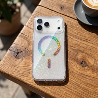 Coque de téléphone magnétique transparente en silicone scintillant pour 18 Pro Max et 17 Pro - Motif étoile coloré - Housse de protection