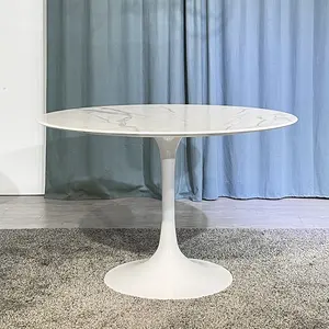 Table à manger ronde en marbre tulipe nordique avec revêtement en poudre