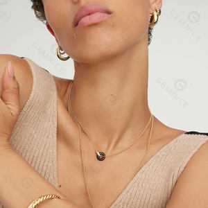 Gemnel-collar con eslabones de oro, Gema natural de alta calidad, ónix, círculo ovalado, dos tonos - Product Image 3