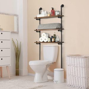 Étagère métallique rétro rangement étagère en bois <span class=keywords><strong>porte</strong></span>-papier hygiénique mural avec étagère - Product Image 2