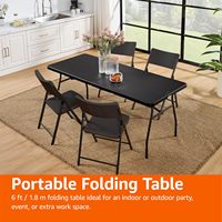 Table pliante noire durable de 5 pieds 6 pieds Bureau moderne à usage intérieur et extérieur pour parc et cour Mobilier d'extérieur