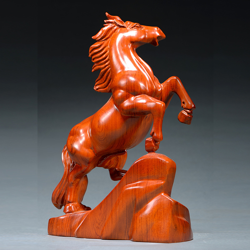 手作り手作り素朴な手彫り馬estatuas escultura木製動物馬彫刻像置物