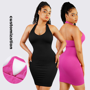Hexin Verified Pro Venta al por mayor Sin costuras Cuello Halter Deep U Ropa exterior Body Shaper Shapewear Bodycon Mujeres Vestido rosa en verano - Product Image 1
