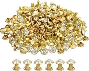 Uxcell Remaches de diamantes de imitación dorados de 5 mm para cuero, remaches de cristal, remaches de metal de doble capa con diamantes de imitación para bricolaje - Product Image 1