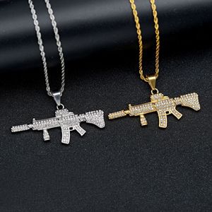 2024 diamant or moissanite acier inoxydable AK47 collier Hip-hop breloques bijoux colliers pistolet pendentif acier inoxydable - Product Image 5