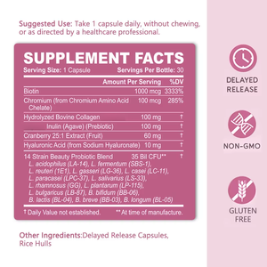 Oem Odm Beauty Probiotiques Capsules avec Collagène Acide Hyaluronique Biotine pour une peau éclatante, Cheveux Ongles Soutien Immunitaire Digestif - Product Image 2