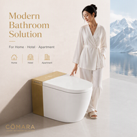 WC intelligent monobloc en céramique moderne avec bidet intégré, chasse d'eau automatique par capteur, siège chauffant inclus, fixation au sol, couleur or, télécommande