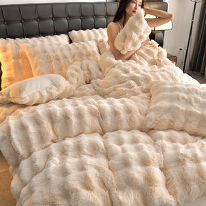Ensemble de housse de couette en fausse fourrure de <span class=keywords><strong>lapin</strong></span> moelleuse, ensemble de literie en duvet doux <span class=keywords><strong>et</strong></span> chaud pour l'hiver - Product Image 2