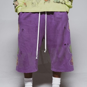 Pantalones Cortos Deportivos Largos 3/4 para Hombre, con Logotipo Personalizado, Lavado Ácido, 100% Algodón, Estampado Vintage Desgastado, Talla Grande, Estilo Holgado - Product Image 2