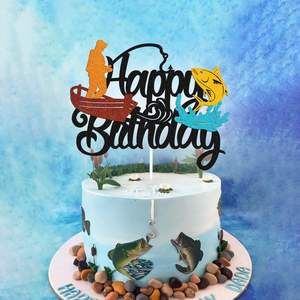 Take Topper pesca pescatore decorazioni per festa di compleanno all'aperto torta di pesca Happy Birthday Topper per ragazzo uomo - Product Image 5
