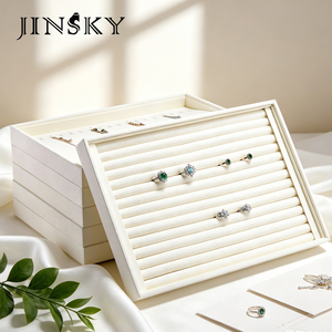 Custom <b>Stackable</b> Velvet Jewelry Trays Logo Engravable Grid <b>Storage</b> For Rings Necklaces <b>Drawers</b> - Product Image 3