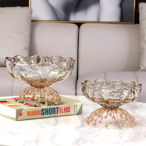 Plateau à fruits en verre cristal doré, plateau à bonbons créatif sur pied haut pour la décoration de la table basse du salon - Product Image 5