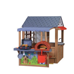 บ้านไม้เด็กเล่นพร้อมครัวกลางแจ้ง เตาปิ้งย่าง และเตาอบพิซซ่า - บ้านเล่นจำลองสำหรับสนามหลังบ้าน - Product Image 2