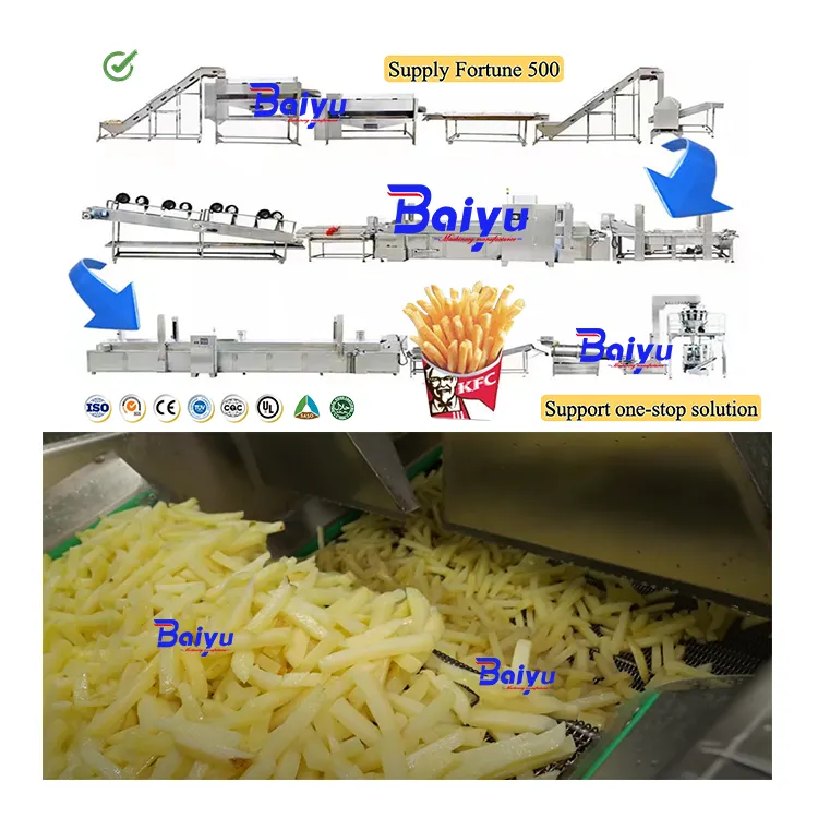 Linha de produção automática para máquinas de fritar batatas fritas congeladas Baiyu, frutas e vegetais