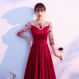 Elegant <b>A</b>-<b>Line</b> Evening <b>Dress</b> With 3D <b>Patterns</b> Empire Waist Scoop Neck Long Sleeve For Choir Performance And Events - Product Image 4