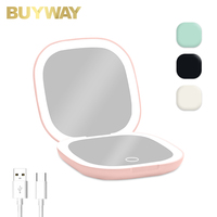 Mini miroir de maquillage grossissant LED double face portable Miroir de poche pliant personnalisé avec lumière Espejo