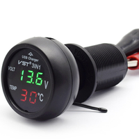 Monitor Digital 3 en 1 de 12V/24V con Cargador USB para Auto, Voltímetro, Termómetro y Monitor de Batería con Pantalla LCD Dual