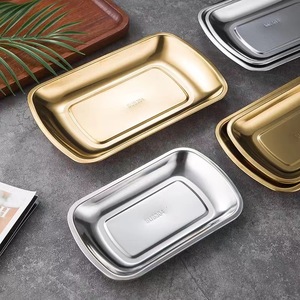 Stainless Steel Rectangular Serving <b>Tray</b> 304 Gold Silver Hotel Coffee Tea Dish Commercial Household Use - Product Image 1
