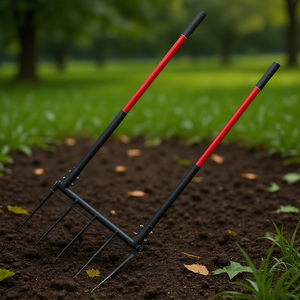 Horquilla de 5 dientes en forma de U de alta resistencia, cabezal de acero al carbono, mango de plástico con textura antideslizante para labranza y jardinería - Product Image 2