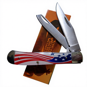 Navaja de Bolsillo Estilo Trapper con Bandera Americana, Doble Hoja de Acero Inoxidable, Punta Recta, Grado Industrial - Product Image 2