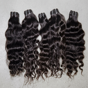 Vague droite soyeuse et extensions de cheveux humains vierges indiens crépus Non Remy Double trame en vrac de machine de trame Double - Product Image 2