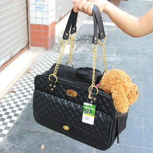 Sac de transport pour animaux de compagnie, design matelassé noir, respirant, pour chien et chat, avec poignée à chaîne - Product Image 3