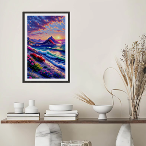 Stampa d'Arte Murale <span class=keywords><strong>con</strong></span> Montagne Viola <span class=keywords><strong>e</strong></span> Fiori, Stampa ad Alta Definizione, Dipinto su Tela <span class=keywords><strong>con</strong></span> Cornice Interna per Decorazione Murale - Product Image 3
