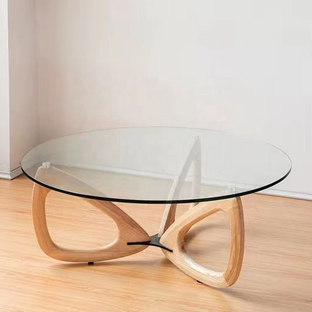 Hot Sale Nordic Style Wood Large Round Tempered glass desktop Countertop Coffee  Table For The Living Room