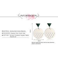 Boucles d'oreilles pendantes tendance en acier inoxydable avec disque en pierre verte et motif triangulaire en malachite, style bohème pour femme