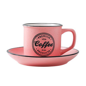 Juego de Taza y Platillo de Café de Cerámica, Tamaño Pequeño, Estilo Nórdico Minimalista, Patrón de Dibujos Animados Mate, Forma Redonda - Product Image 1