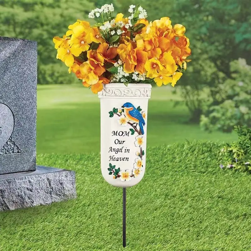 Garden Decoration Angel In Heaven Resin Memorial Flower Vase With Stake