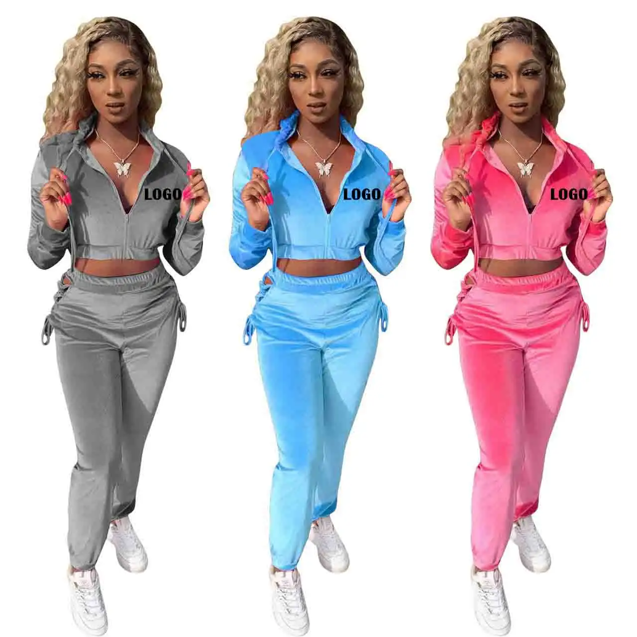 Quanzhou Custom Fashion Tricô Para Senhoras Mais Recente Design Plain Jogging Sets Two Piece Set Roupas Femininas