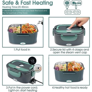 Boîte à <span class=keywords><strong>lunch</strong></span> électrique 80W chauffe-aliments portable <span class=keywords><strong>12V</strong></span> 24V 110V pour voiture/camion/maison boîte auto-chauffante avec 1.5L - Product Image 2