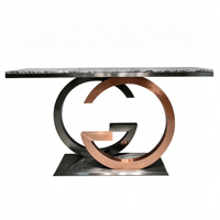 Table console moderne et créative en acier inoxydable bicolore, durable, avec plateau en marbre, style minimaliste et luxueux, pour entrée, salon ou hôtel