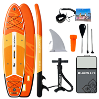Vente flash : SUP gonflable Drop Stitch 11' x 33" avec pompe, planche à pagaie orange flamme, kit complet avec pont en bois, polyvalent