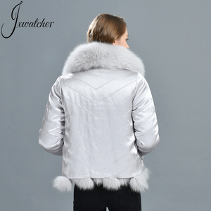 2024 invierno chaqueta de piel de zorro Real cárdigan <span class=keywords><strong>Puff</strong></span> manga larga suave forro 100% de seda ropa Reversible abrigo de piel Natural para mujeres - Product Image 6