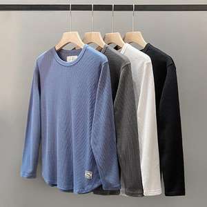 2025 American Style Waffle Long Sleeve Cartoon Print <b>T</b>-<b>Shirt</b> for <b>Men</b> Loose Fit Breathable Lightweight Corduroy Spring Solid - Product Image 4