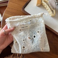 Pochette à maquillage en coton jacquard à dentelle, rangement pour bijoux, organisateur vintage, cadeau, bohème, abricot, broderie, cordon de serrage