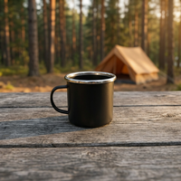 Taza de Té de Hierro Fundido con Borde Esmaltado en Negro y Azul, Aislamiento Térmico de 6 Horas, Diseño Clásico con Asa, Ecológica, Apta para Lavavajillas