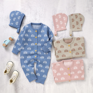 Ensemble de vêtements pour bébé Mimixiong OEKO-TEX, doux, unisexe, motif arc-en-ciel, pyjama en tricot pour bébé avec chapeau, ensemble 2 pièces pour filles et garçons - Product Image 1