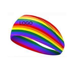Vente en gros de bandeau arc-en-ciel respirant à impression numérique avec logo personnalisé bandeau élastique large extensible promotionnel - Product Image 3
