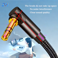 Câble audio AUX tressé en nylon 3,5 mm, coudé vers droit, mâle-mâle, pour voiture, téléphone, haut-parleur, son haute fidélité