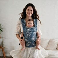 Canguru Ergonômico de Luxo em Jeans Premium com Certificação CPC CE, Alta Capacidade de Carga, para Bebês de 0 a 3 Anos, Dobrável e de Operação Simples