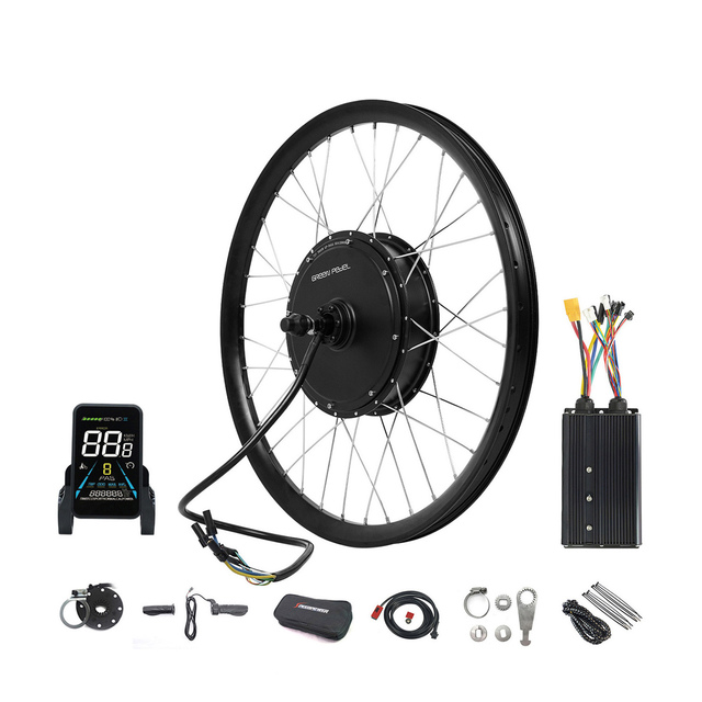 GreenPedel 72V 3000W 135mm Dropout Electric Ebike Conversion Kits 72V 60A Sine Wave Controller Color Display 8 Magnet PAS