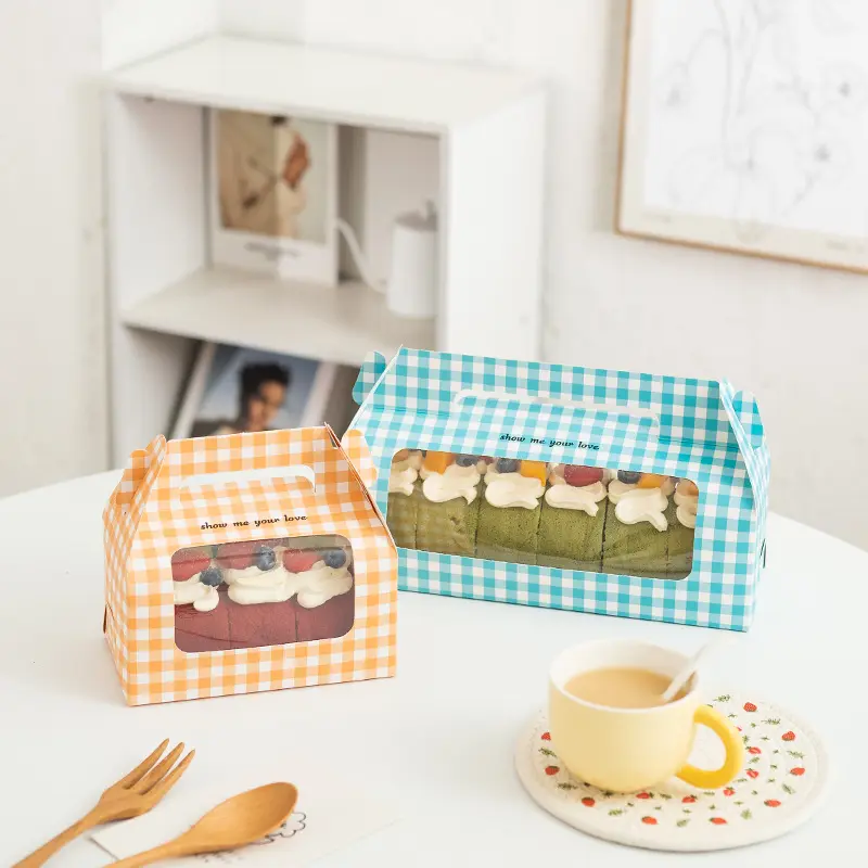 Toptan İsviçre kek rulo et ipi rulo ekmek ambalaj kutusu gıda tatlı çanta taşınabilir tasarım