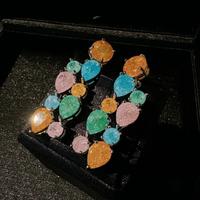 Boucles d'oreilles et bracelet manchette personnalisés de luxe pour femme, ornés de cristaux multicolores et de perles florales, idéaux pour mariage et fête