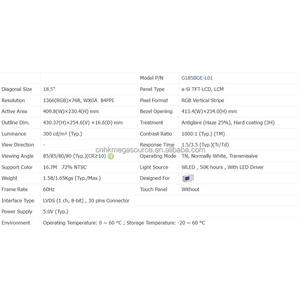 Módulo de Pantalla LCD Innolux G185BGE-L01, Panel LCD de 18.5 Pulgadas, 1366*768 LVDS, Pantalla LCD Original en Existencia - Product Image 3