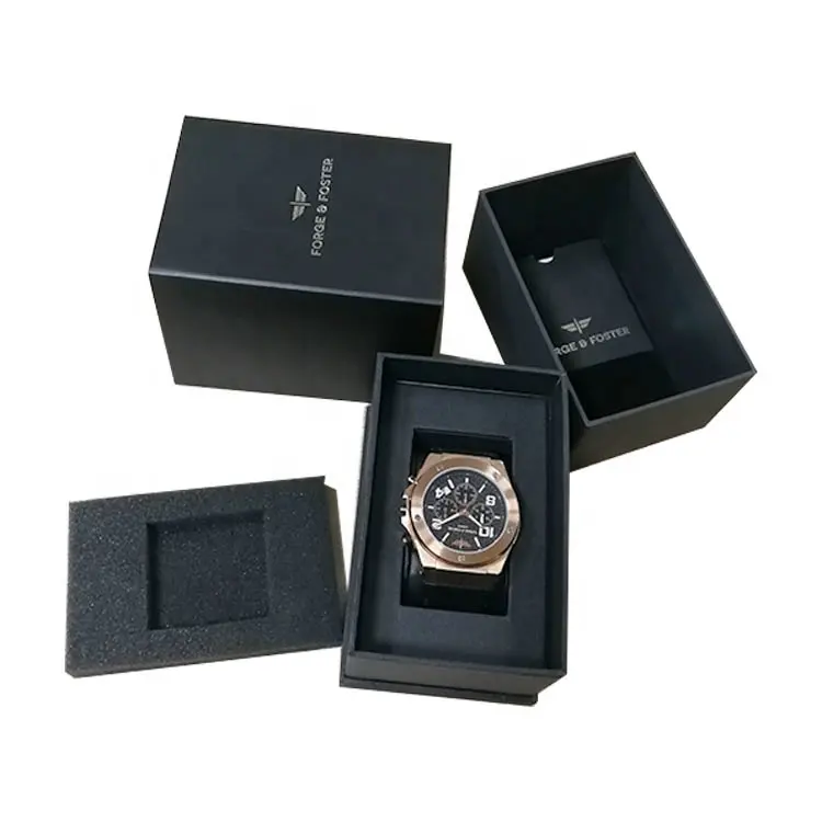 Boîte de montre de luxe en papier texture, coffret cadeau avec cartes manuelles